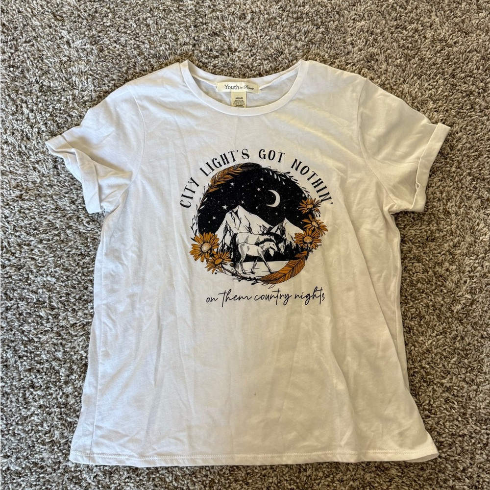 White Graphic T-Shirt with Country Night Design